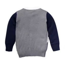 Pranava Kids Grey Cotton Color Block Pattern Sweater image 2