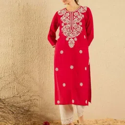 Indo Era Red Embroidered Straight Kurta-picture-18