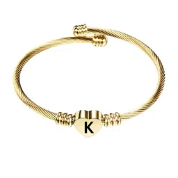 M Men Style Men Gold-Plated Stainless Steel Heart Initials Engraved K Cuff Bracelet image 4