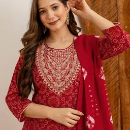 SKYLEE Women Bandhani Printed Kurta with Trousers & Dupatta-picture-36