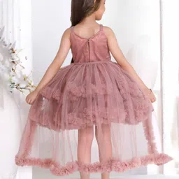 Lagorii Girls Sleeveless And Ruffled With Bow Embellished Party Wear Net Frock image 2