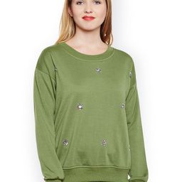 Belle Fille Women Olive Green Solid Sweatshirt-picture-14