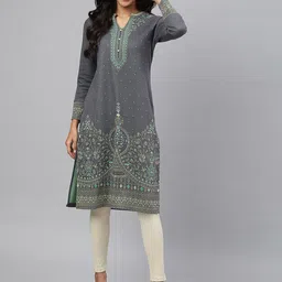 AURELIA Women Grey & Beige Woven Design Kurta image 5