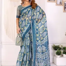 HERE&NOW Ethnic Motifs Zari Linen Blend Saree-picture-40