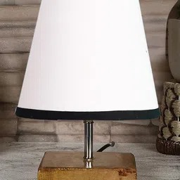 Devansh Cotton Square Natural Wood Table Lamp - White And Black-picture-15