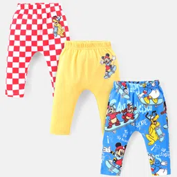 Babyhug Disney Interlock Knit Full Length Diaper Leggings with Mickey Mouse and Friend Graphics Pack of 3 - Multicolour-picture-29
