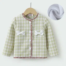 Kookie Kids Full Sleeves Checkered Jacket with Bow - Light Green-picture-20
