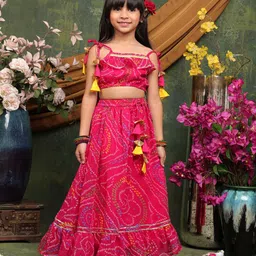 Saka Designs By Sapna Georgette Woven Sleeveless Bandhani Printed Lehenga Choli Set - Magenta image 1