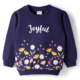 Babyhug Cotton Knit Full Sleeves Sweatshirt With Floral Graphics - Navy Blue-picture-18