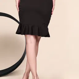 oxalis A-Line Ruffle Hem Bodycon Knee Length Skirt-picture-12