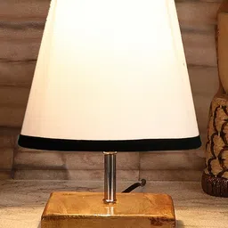 Devansh Cotton Square Natural Wood Table Lamp - White And Black image 2