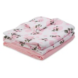 My Milestones 3 in 1 Muslin Swaddle Wrapper With Rose Print Pack of 2 L 104 x B 104 cm - Pink image 2
