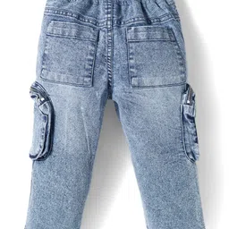 Babyhug Denim Full Length Washed Jeans with Stretch & Pockets - Navy Blue image 2