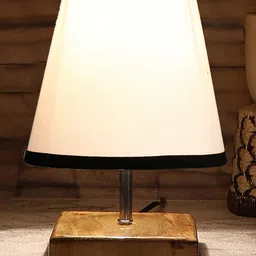 Devansh Cotton Square Natural Wood Table Lamp - White And Black image 3