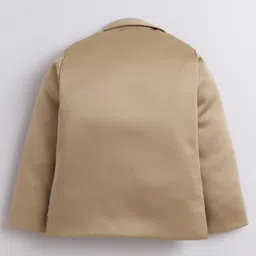 Fourfolds Woven Full Sleeves Floral Embroidered 3 Piece Party Suit Set With Bow - Tan image 4