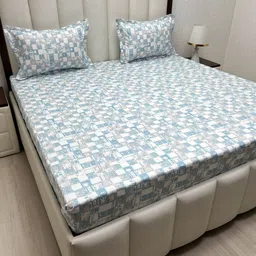 Pure Decor Royal Passion Blue Printed Pure Cotton 350 TC Queen Bedsheet Set 2.28m x 2.54m-picture-29