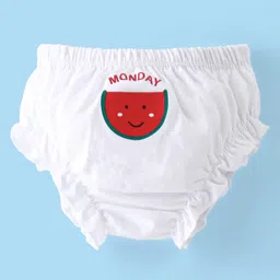 Babyhug 100% Cotton Knit Bloomer Fruits & Days of the Week Print Pack of 7 - White image 4