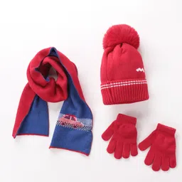 Babyhug Woolen Cap Gloves & Muffler Set - Red image 5