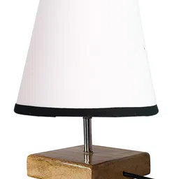 Devansh Cotton Square Natural Wood Table Lamp - White And Black image 5