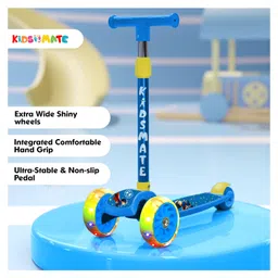 Kidsmate Rider Pro Kick Scooter 3-Wheel Skating Scooter for Boys & Girls, Ages 6-12, with PU Light-Up LED Wheels, 5-Level Adjustable Height, and Easy Fold Design (Blue) image 5