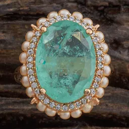 Kushal's Fashion Jewellery Gold-Plated Cubic Zirconia Stone Studded & Beaded Finger Ring image 1
