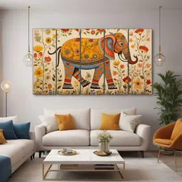 The Castle Decor Orange & Yellow 5 Piece Wood Other Wall Paintings-image-6