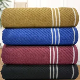 Myntra Elegant Homes Red & Yellow 4 Pieces Striped Cotton 400 GSM Bath Towels-picture-23