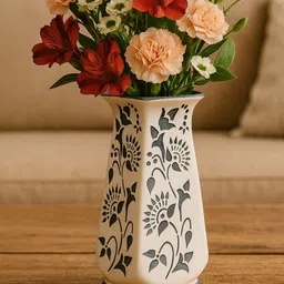 GLOBALLY INDIAN White & Grey Floral Printed Handcrafted Ceramic Vase-image-19