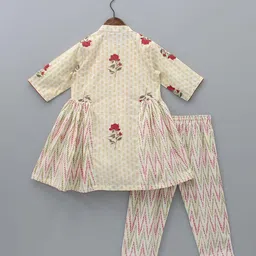 White World Girls Chevron Striped A-Line Kurti with Trousers image 3