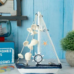 eazy wagon Blue & White Wooden Sailboat Showpiece image 5