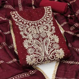 Suha Embroidered Art Silk Unstitched Dress Material image 4