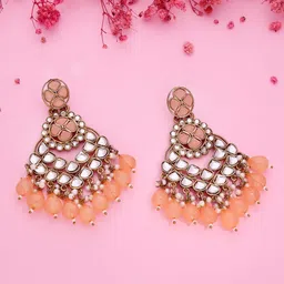 Anouk Gold Plated Artificial Stones and Beads Classic Shaped Drop Earrings image 3