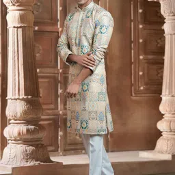 EKATVA ETHNIC Men Multi-Coloured Rayon Printed Kurta & Pyjama Set image 4