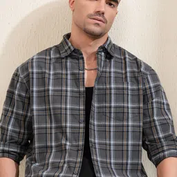 LOCOMOTIVE Premium Men Dark Cord Checked Relaxed Fit Shirt-picture-31