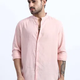 JONESBURG Men Band Collared Long Sleeves Linen Casual Shirt-picture-22