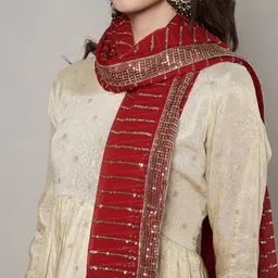 MUFFLY Striped Gotta Patti Chinon Dupatta image 2