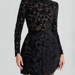 bebe Women Floral Embroidered Mock Neck Fit & Flare Mini Dress-picture-41