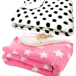 Brandonn Blankets Star & Polka Dot Print Pack Of 2 - Pink White-picture-25