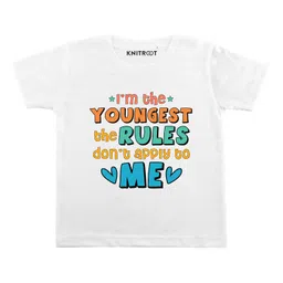 KNITROOT Half Sleeves Rules Don't Apply To Youngest Printed Tee - White-picture-38