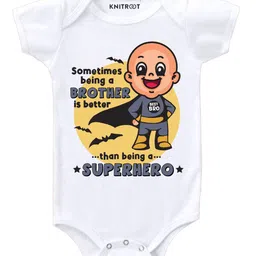 KNITROOT Superhero Print Half Sleeves Onesie - White-image-98