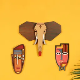 AAKRITI ART CREATIONS Brown 3-Pieces Jungle King Wall Decor Mask-picture-15