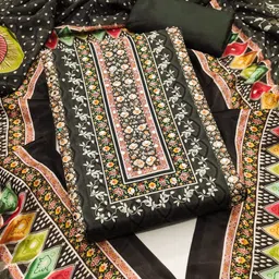 HE VAHLA Ethnic Motifs Printed Mirror & Diamond Work Silk Unstitched Dress Material-image-53