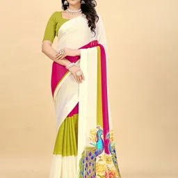 VRAGI Colourblocked Pure Georgette Saree-picture-17