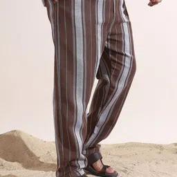 Instafab Plus Men Striped Comfort Cigarette Trousers image 4