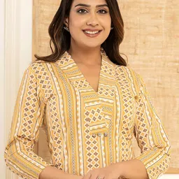 BAESD Ethnic Motifs Striped Printed Pure Cotton Tunic & Trousers Co-Ords image 2