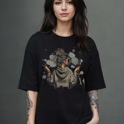 DressBerry Graphic Printed Round Neck Drop-Shoulder Sleeves Oversized Cotton T-shirt-image-24