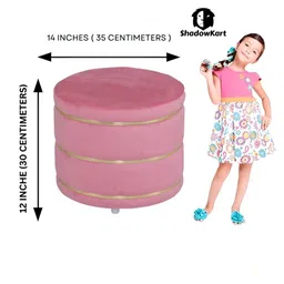 Shadowkart 2-Pcs Pink Wooden Round Ottoman Pouffes image 2