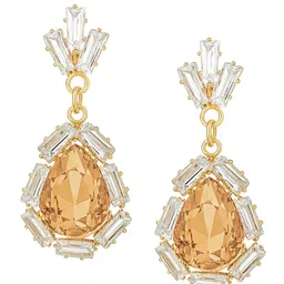 Bohey by KARATCART Gold-Plated American Diamond Studded Teardrop Shaped Drop Earrings image 2