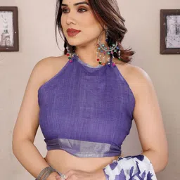 Frankoliyan Ethnic Motifs Zari Pure Linen Handloom Block Print Saree image 3