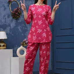 Dreambe Women Red Pure Cotton Night suits-picture-10